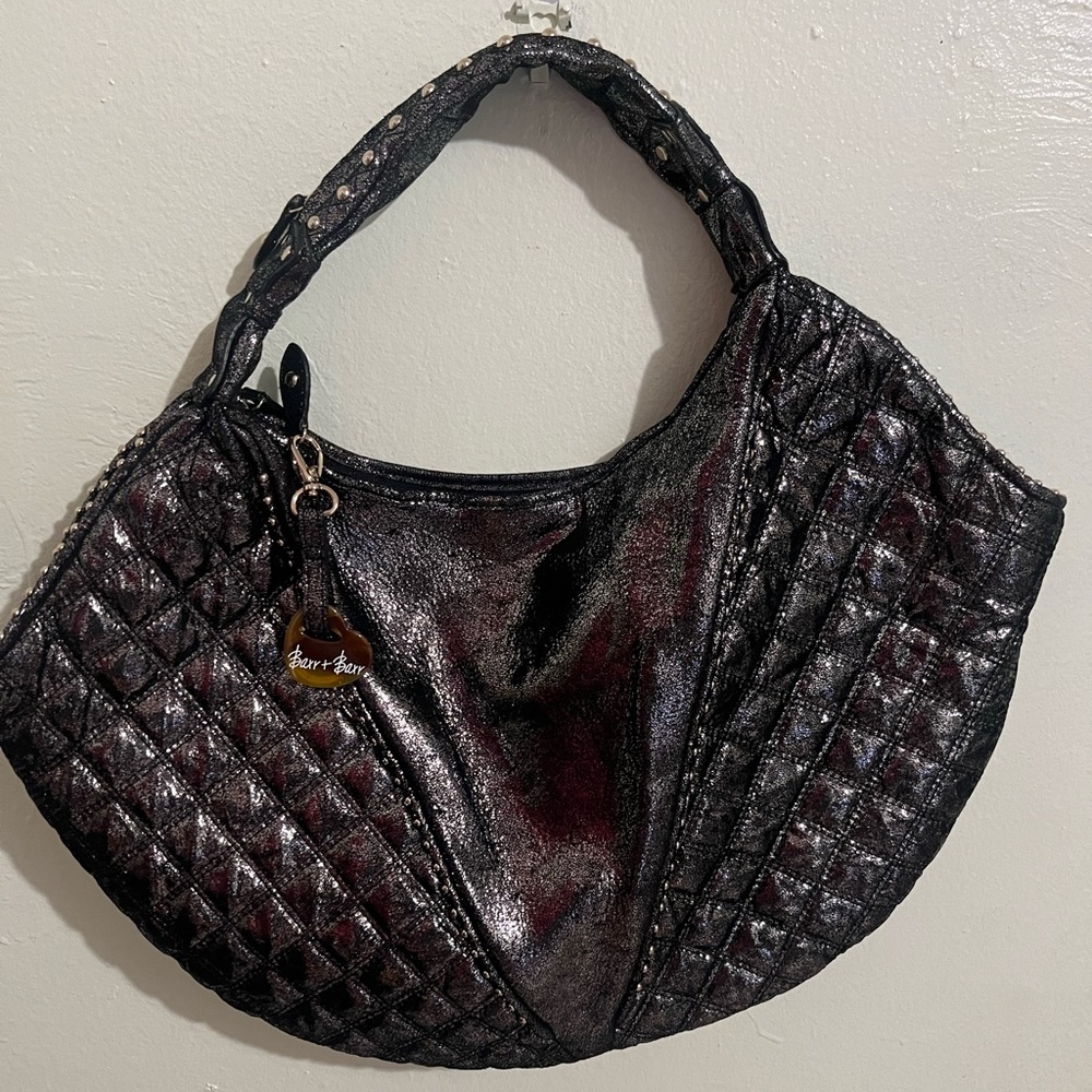 Barr+ Barr Shiny Black Quilted Hobo Bag